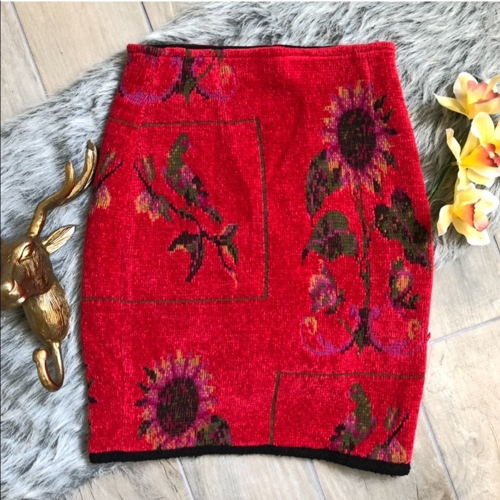 Vintage French Couture Ornel Soie Parisian made soft knit sunflower skirt Size 2